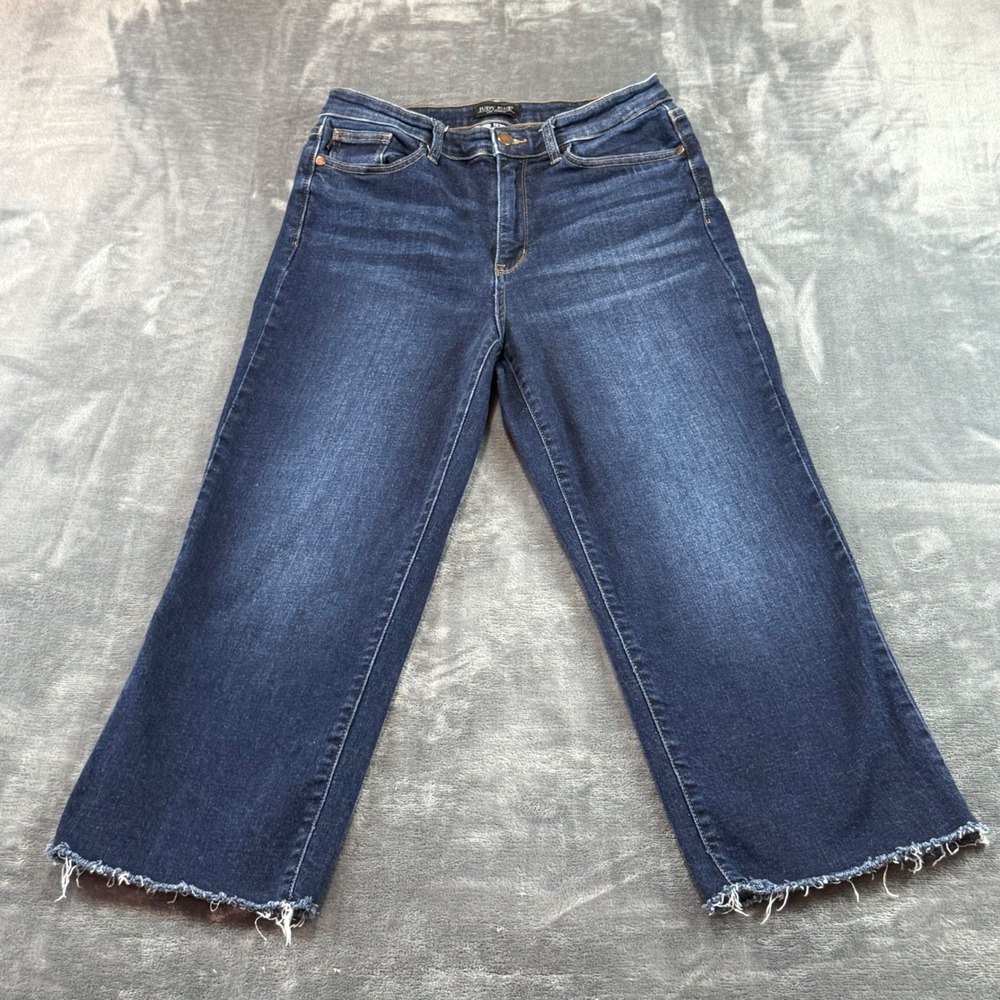 Judy Blue Wide Leg Raw Hem Jeans Dark Wash High Rise‎ Size 11/30 High Rise